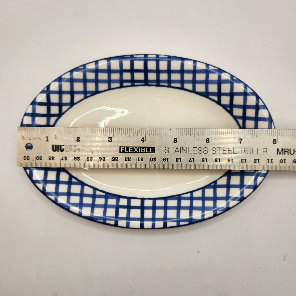 Rae Dunn Blue & White Checkered Appetizer/Dessert Plates, Set of 2 - Picture 7 of 9